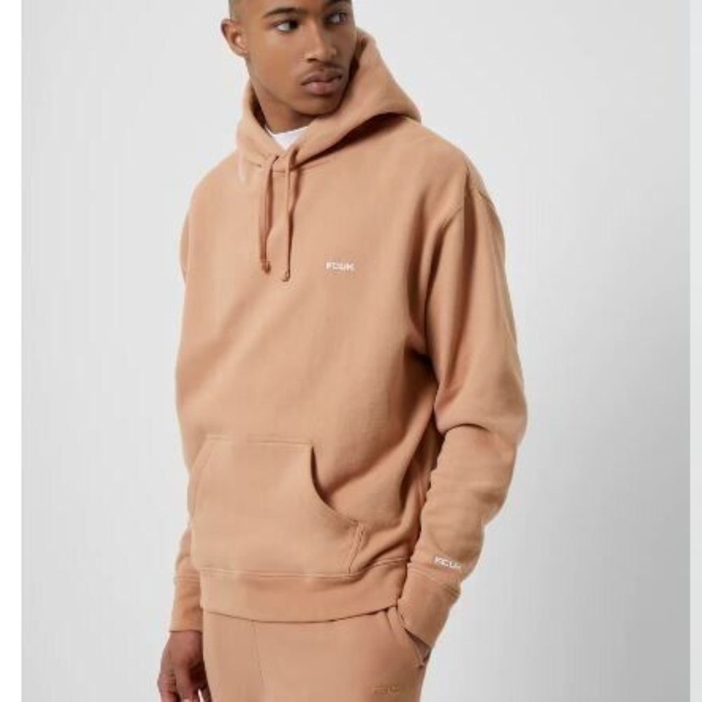 French Connection Unisex Sz L Pull Over String Hoodie BEIGE Casual Fcuk